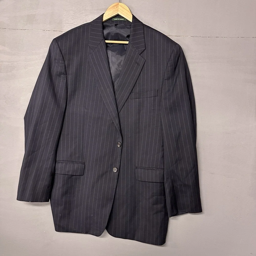 Ralph by Ralph Lauren Suit Mens 46L Gray Pinstripe 2 Button 100% Wool Pant 40x30